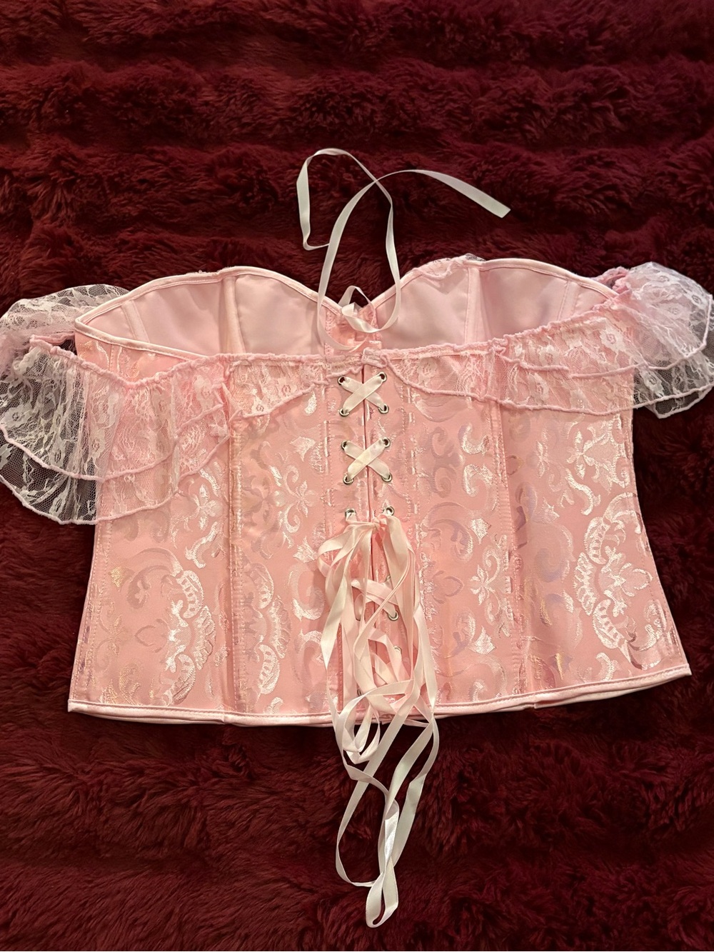 Pink Lace-Up Off-Shoulder Corset Top